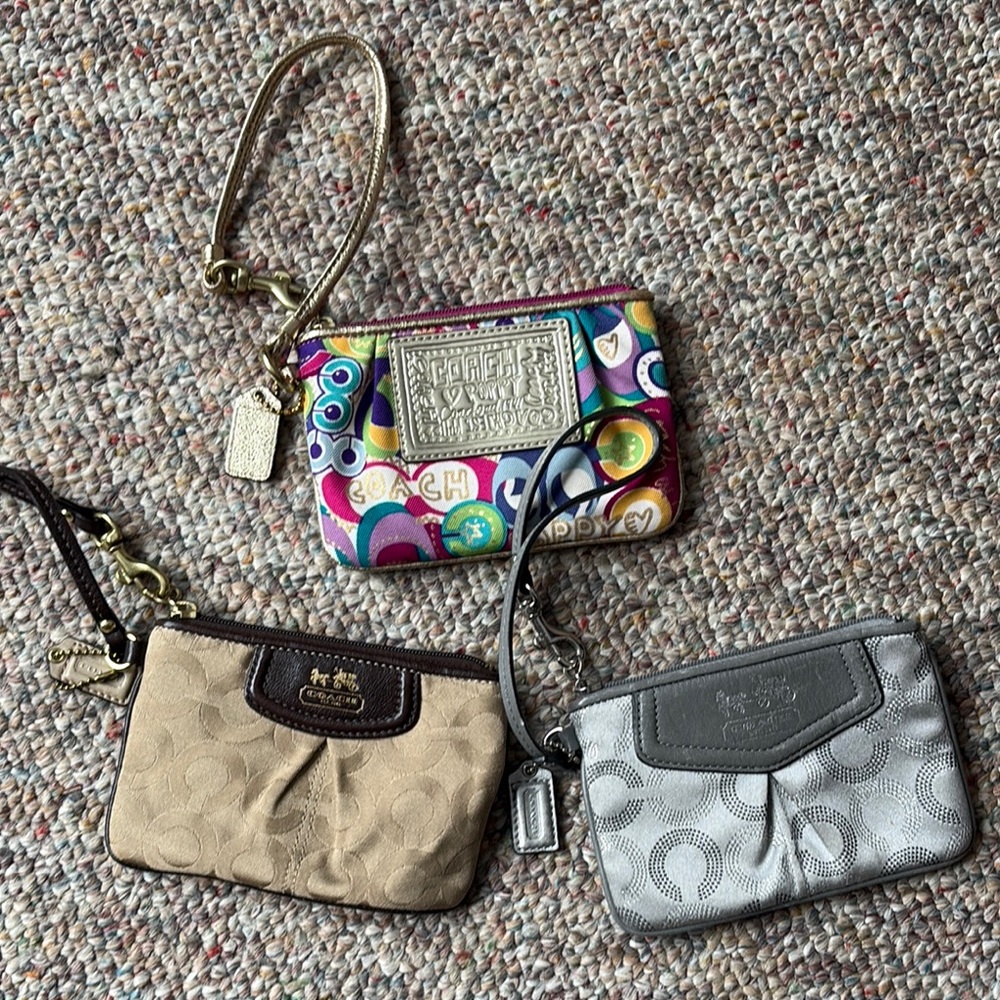 Coach Wristlet Trio - Multicolor, Tan, and Silver